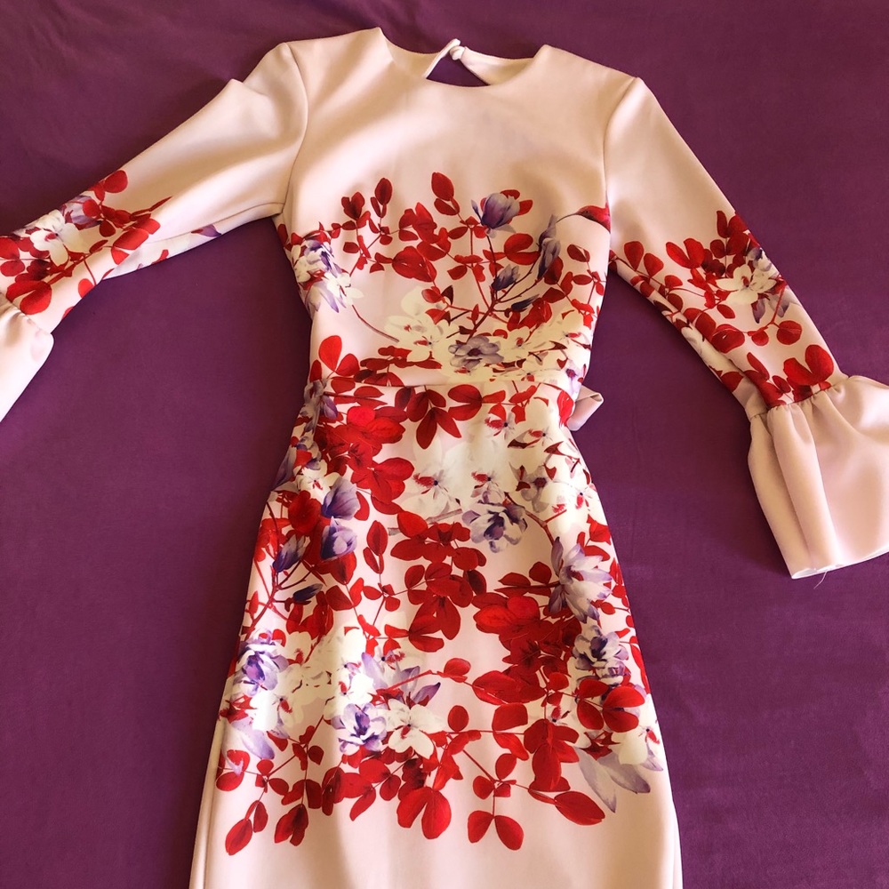 True Violet Bell Sleeve floral dress Rose S XS NWT